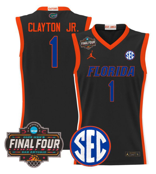 Men's Florida Gators #1 Walter Clayton Jr Black 2025 Final Four Patch Stitched Basketball Jersey
